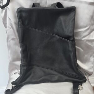 Sleek Black Leather Women's Backpack